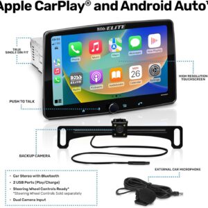 BOSS Audio Systems Elite BE10ACP-C Car Stereo – Detachable 10.1″ Touch Screen Car Stereo Apple CarPlay & Android Auto Head Unit, Single DIN with Double DIN Brackets, Bluetooth, Backup Camera