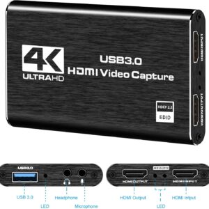 Capture Card Nintendo Switch, 4K HDMI Video Capture Card, 1080P 60FPS, HDMI to USB 3.0 Capture Card for Streaming Work with Camera/Xbox/PS4/PS5/PC/OBS