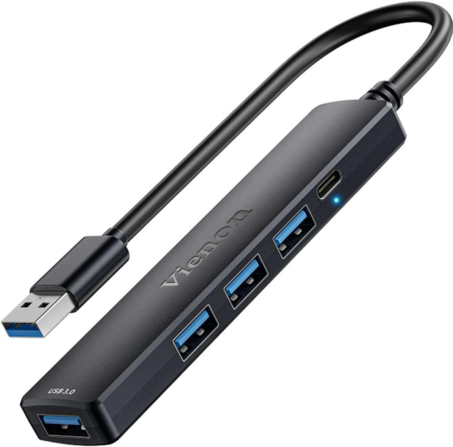 5-Port Powred USB 3.0 Hub, USB Extender Splitter with 5V USB-C Power/Data Port, Extender for A Port Laptop, PC, PS4/5, Xbox, Car and More