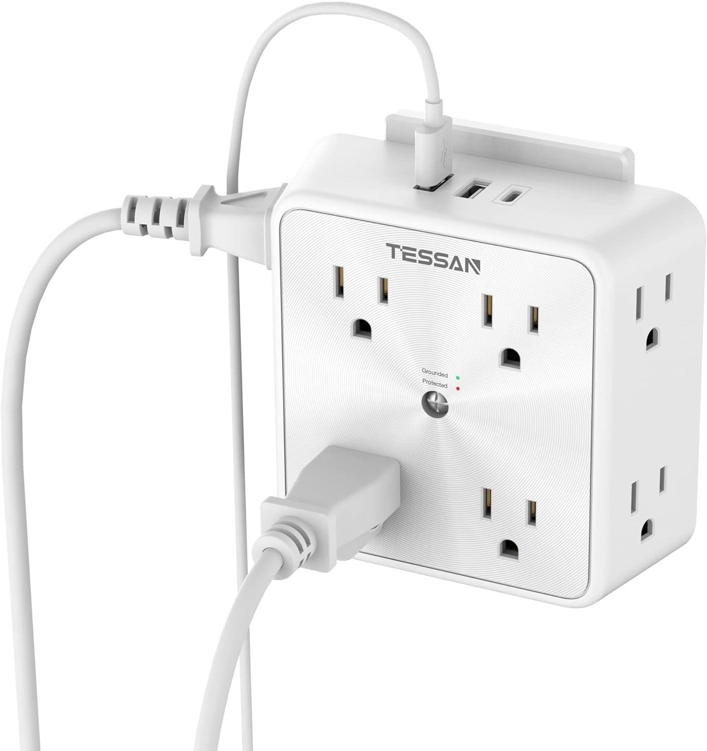 Surge Protector 8 Outlet Extender, TESSAN Multi Outlet Splitter with 3 USB Wall Charger (1 USB C Port), 3-Sided Multiple Plug Power Strip 1700J, Charging Station for Home Office Dorm Room