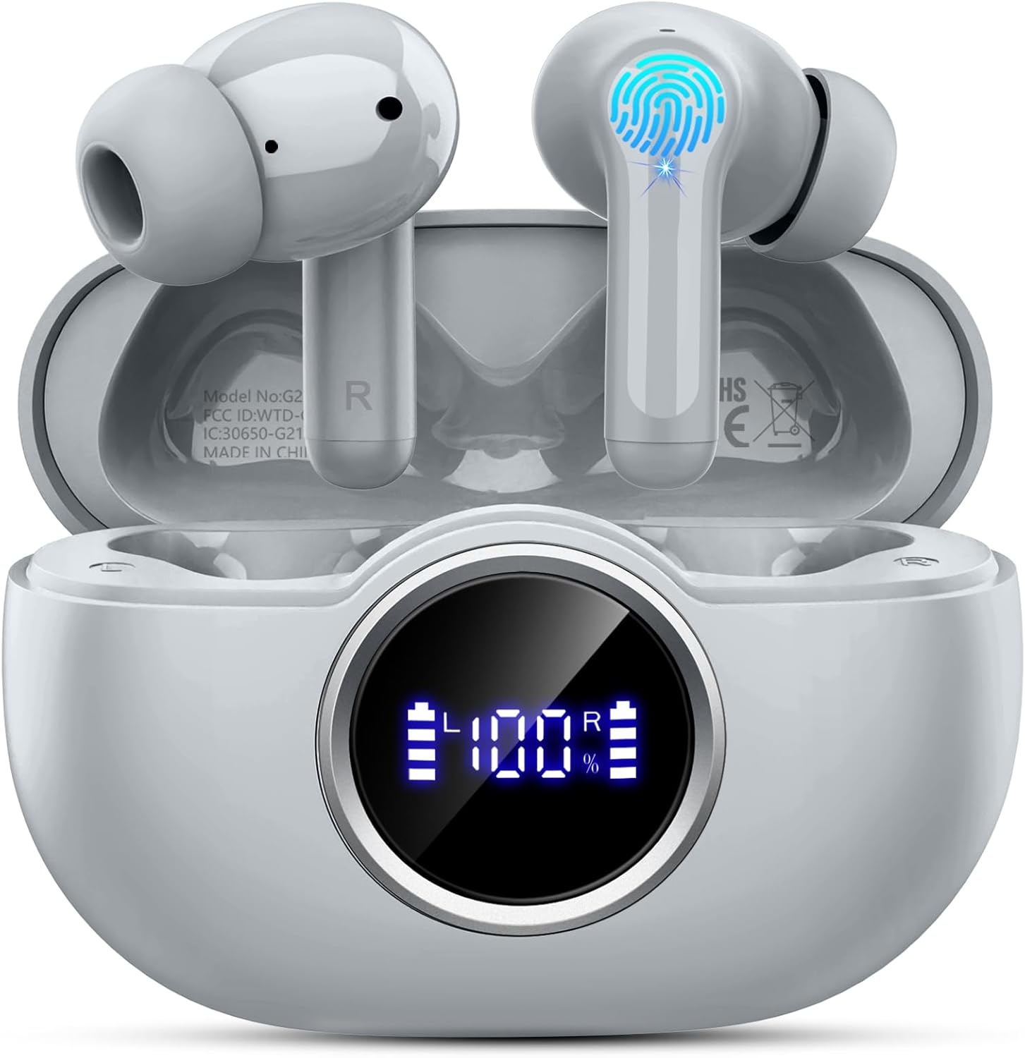 Wireless Earbuds, 2025 Bluetooth 5.4 Headphone 3D Bass Hi-Fi Stereo Ear Buds, 4 ENC Noise Cancelling Mic, 40H 3g USB-C in-Ear Earphone, IP7 Waterproof Workout Sport for Laptop Pad Android iOS, Grey