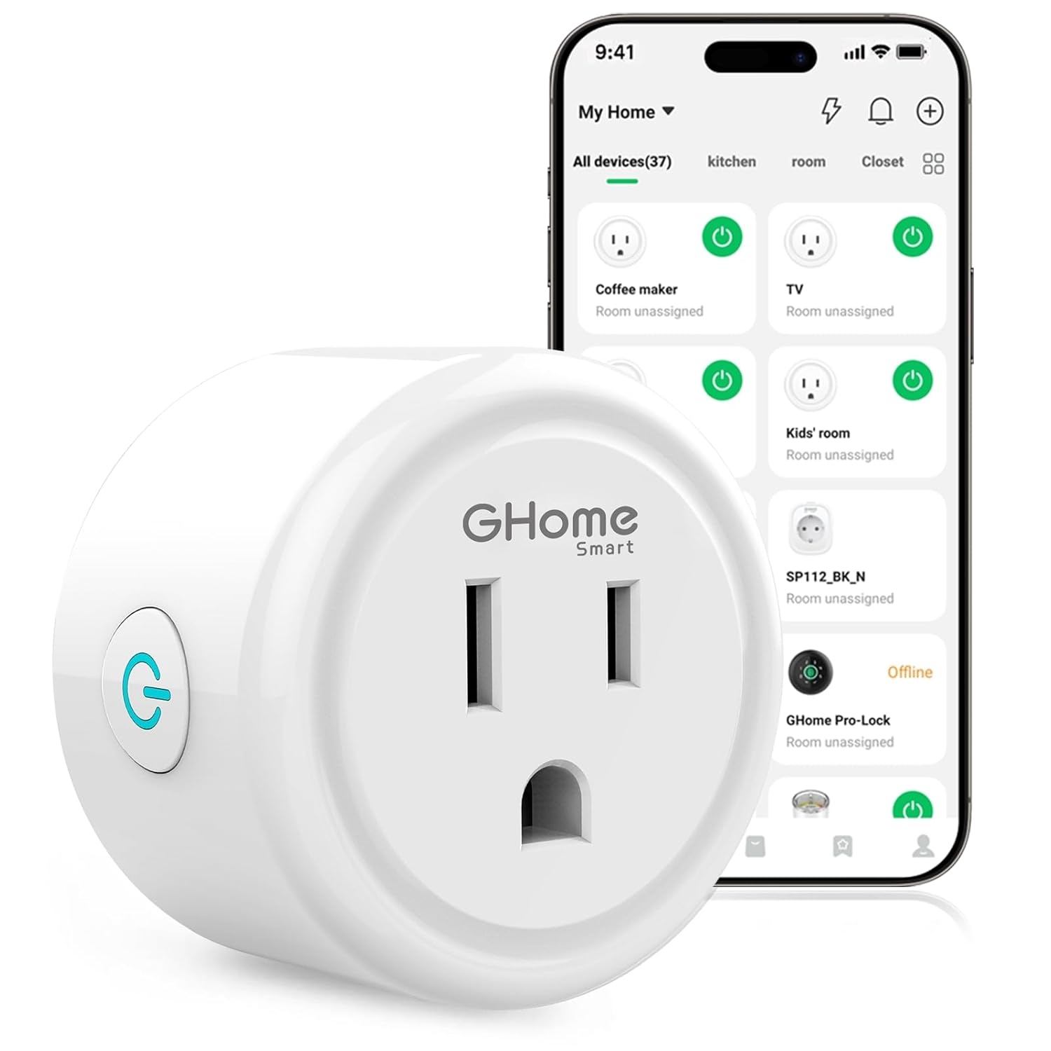 Smart Plug, GHome Smart WiFi Plugs Work with Alexa and Google Home, Smart WiFi Outlet with Remote Control and Timer Function, 2.4GHz Wi-Fi Only, No Hub Required, ETL FCC Listed, White (4 Pack)