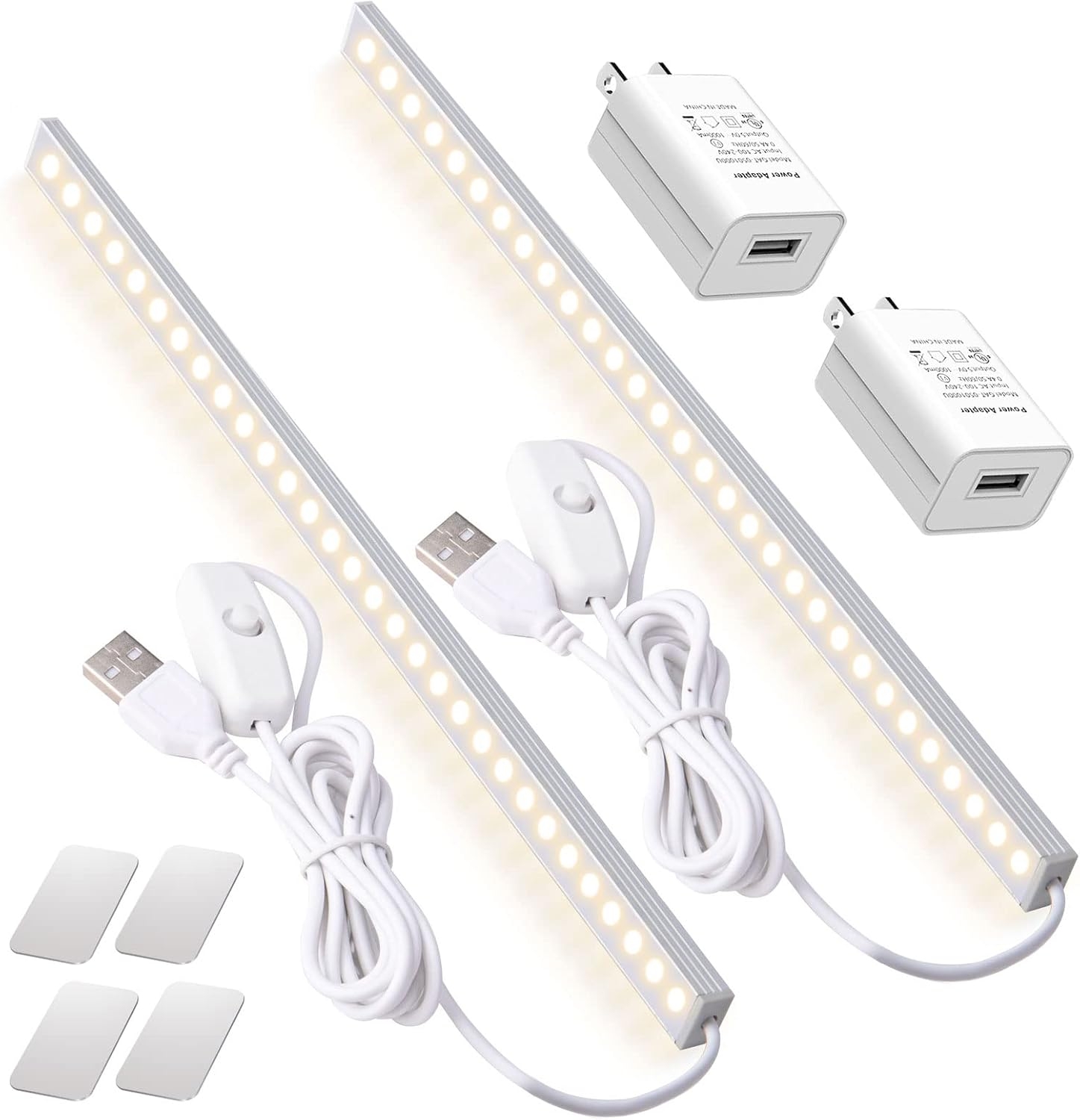 2Pack LED Under Cabinet Light LED Light Bar with USB Powered Under Cabinet Lights for Closet Light Bar Under Counter Lighting Work Tables Student Dormitory (Include AC Plug)