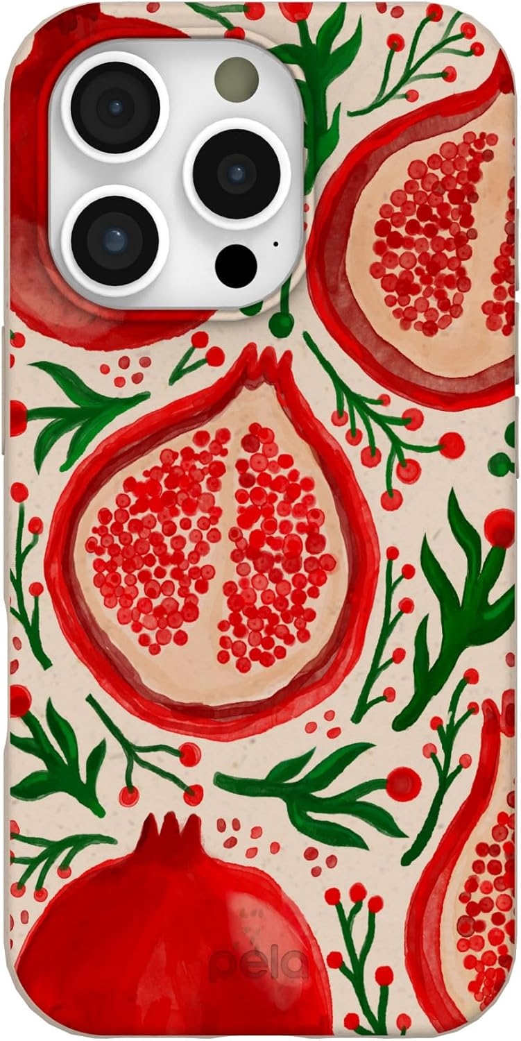 Pela | Phone Case Compatible with iPhone 16 Pro | Limited Edition | Compatible with MagSafe | Cute Eco Friendly | Pomegranate Cheer