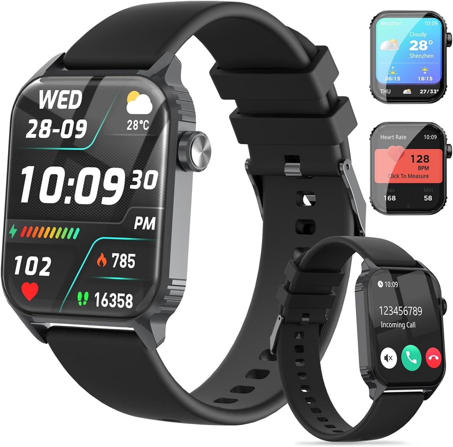 Smart Watches for Women Men, 1.83″ HD Smartwatch with 120 Sports Modes, Heart Rate/Sleep Monitor, IP67 Waterproof, Bluetooth Call & Music Control for iPhone/Android (Black)