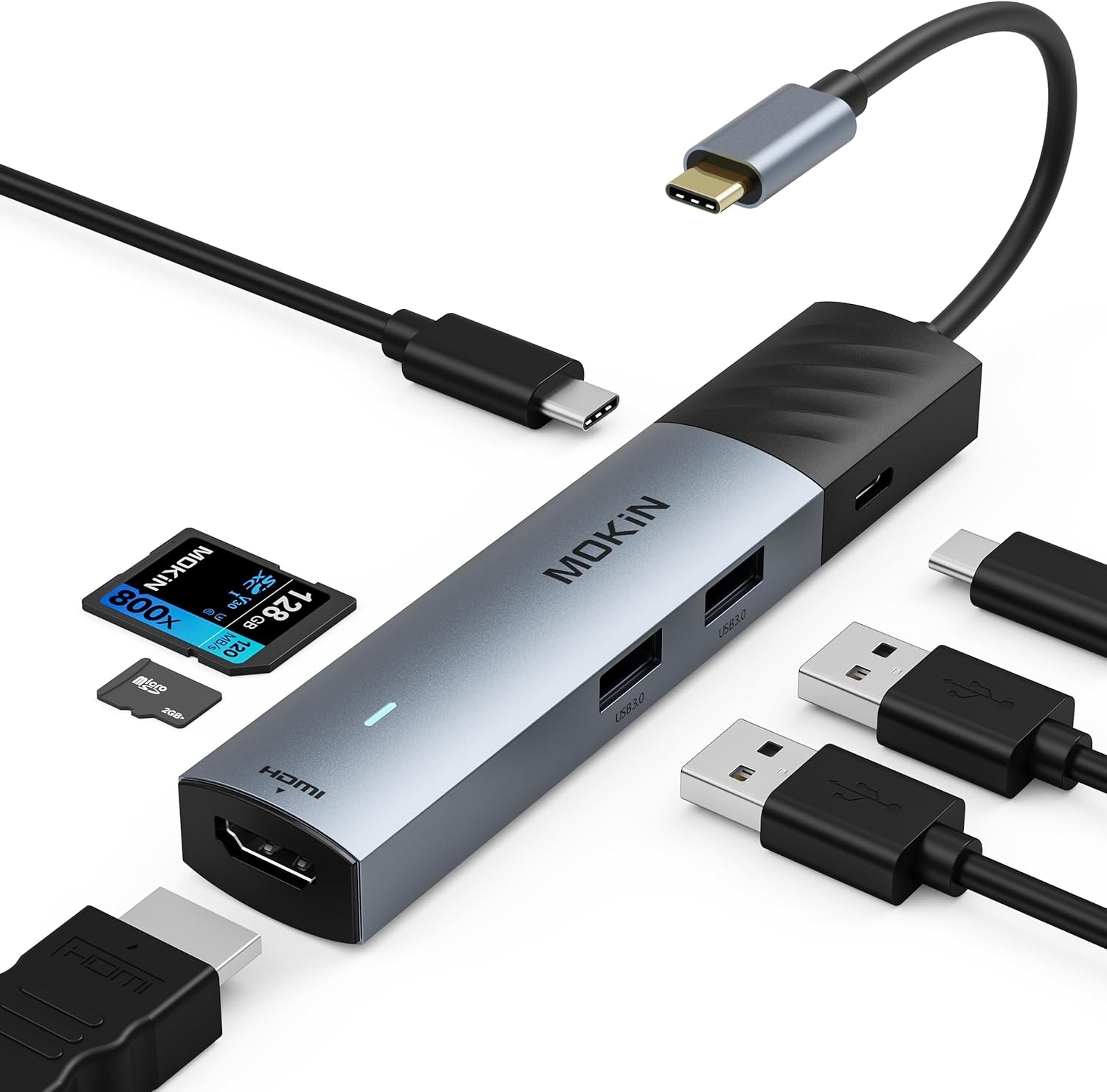 MOKiN USB C Hub – 7 in 1 Multiport Adapter, 4K@60Hz HDMI, PD 100W, SD/MicroSD, USB A 3.0, Slim for MacBook Air/Pro, iPad, Laptop