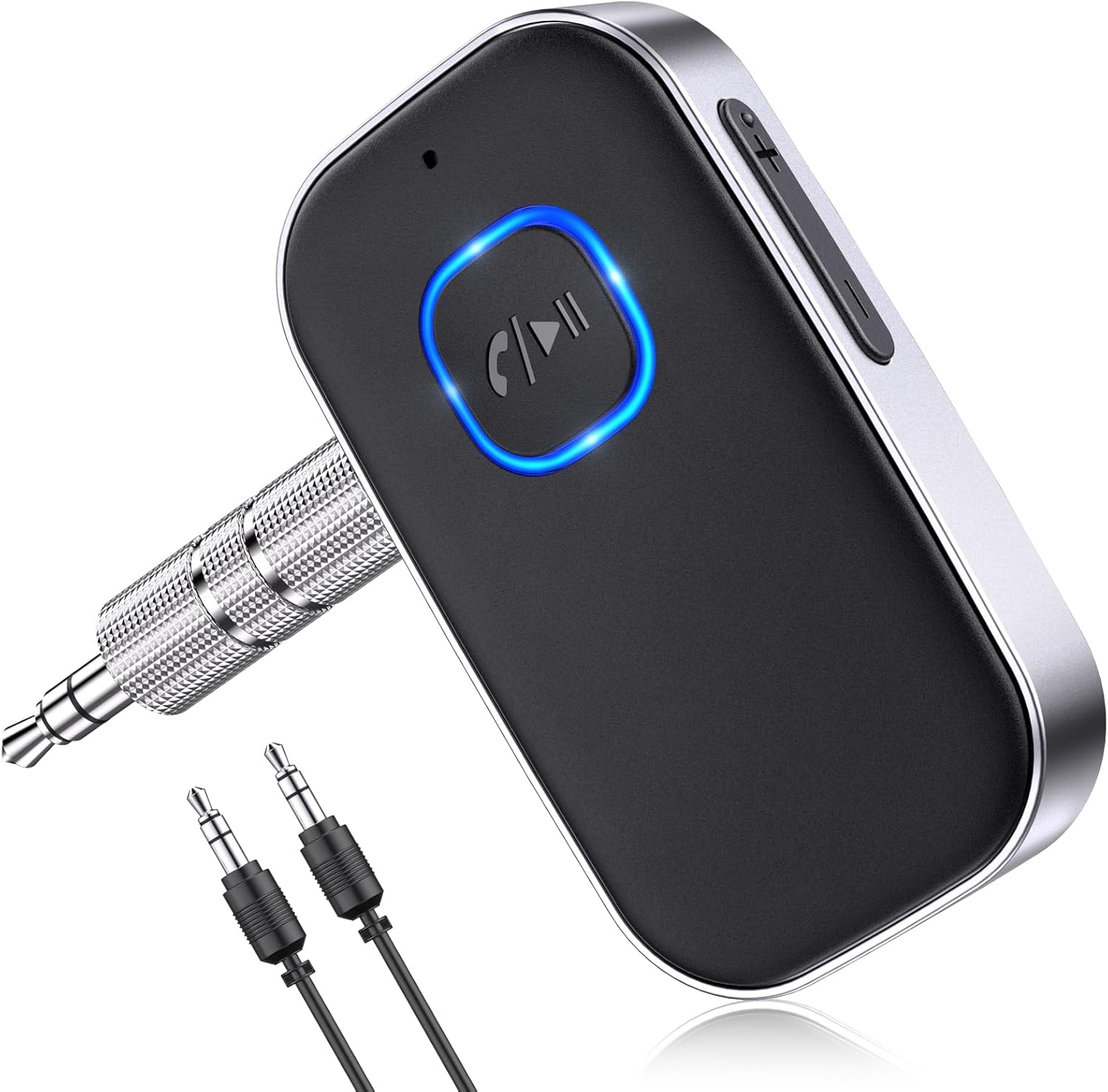 COMSOON Bluetooth Receiver for Car, Noise Cancelling 3.5mm AUX Bluetooth Car Adapter, Wireless Audio Receiver for Home Stereo/Wired Headphones, Hands-Free Call, 16H Battery Life – Black+Silver
