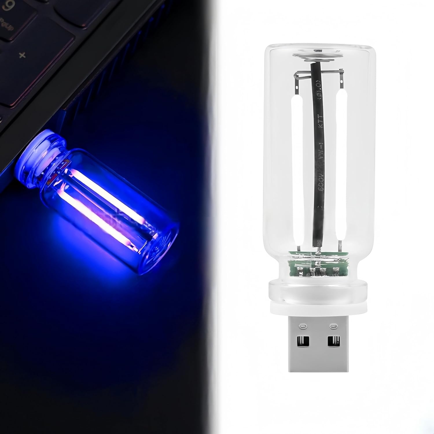 Innovative USB Nightlight: New Touch Bedside & Car Atmosphere Light, Ceramic LED Glass Bottle – Perfect for DIY Romantic Mini Decor （Blue Light）