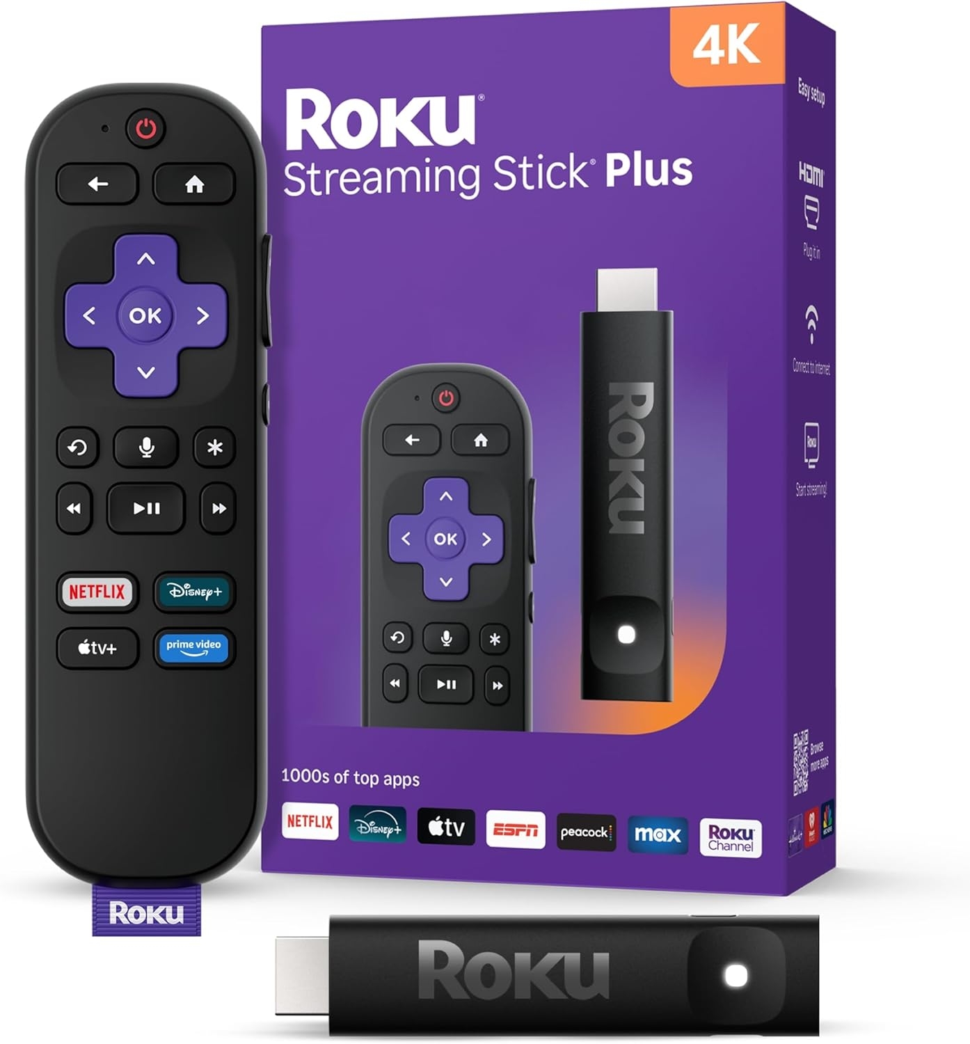 Roku Streaming Stick Plus 2025 – 4K & HDR Roku Streaming Device for TV with Voice Remote – Free & Live TV