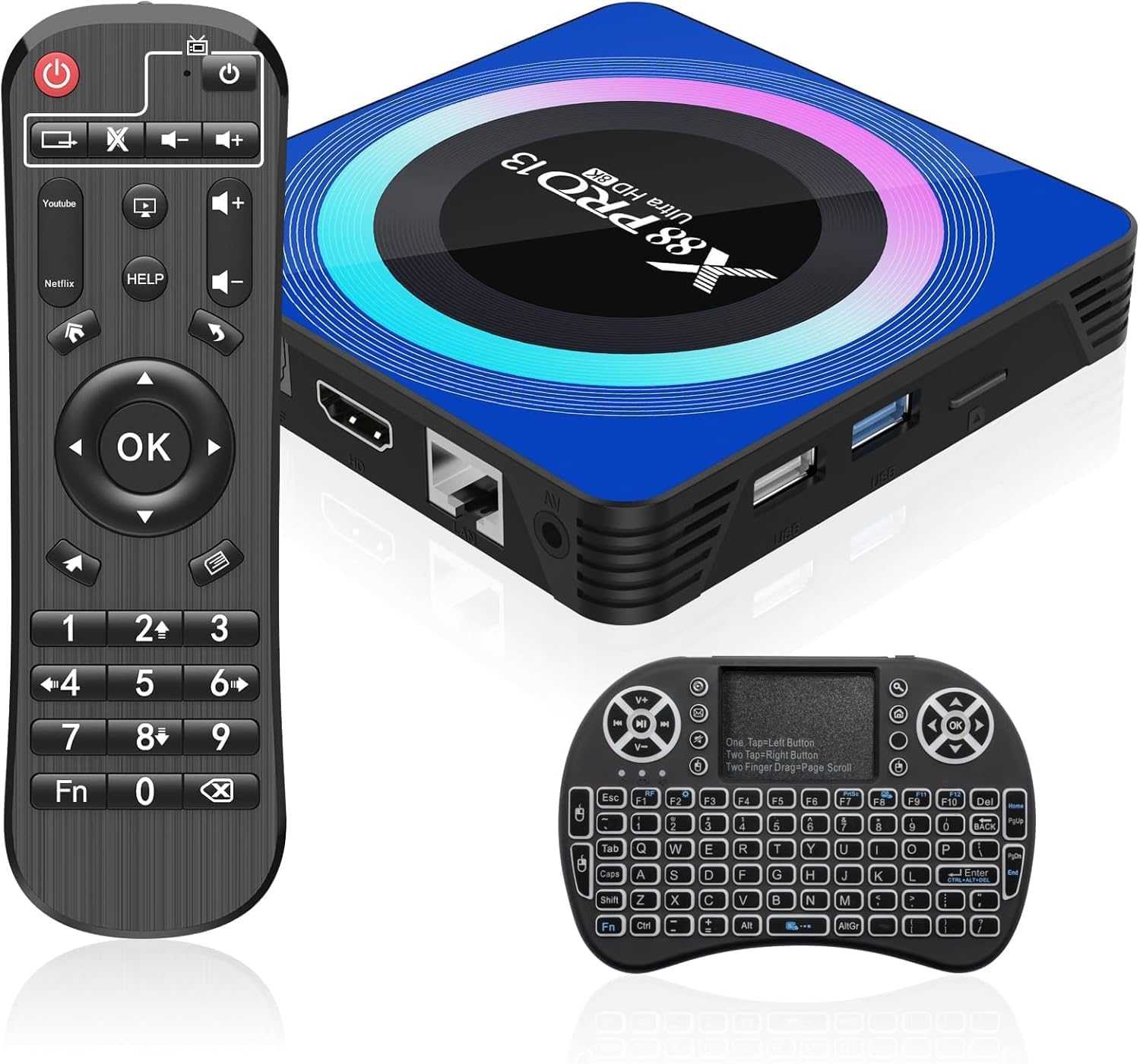 Android TV Box 13.0, Android Box 4GB RAM 64GB ROM, Quad Core Smart 8K TV Box with Mini Keyboard Support 2.4G/5.0GHz Dual WiFi 100M Ethernet Bluetooth