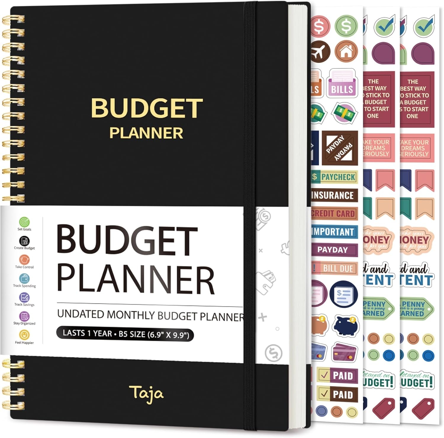 Budget Planner – Monthly Budget Book with Expense Tracker Notebook, Undated Bill Organizer & Finance Planner to Take Control of Your Money, 2025-2026 Account Book to Manage Your Finances-Black
