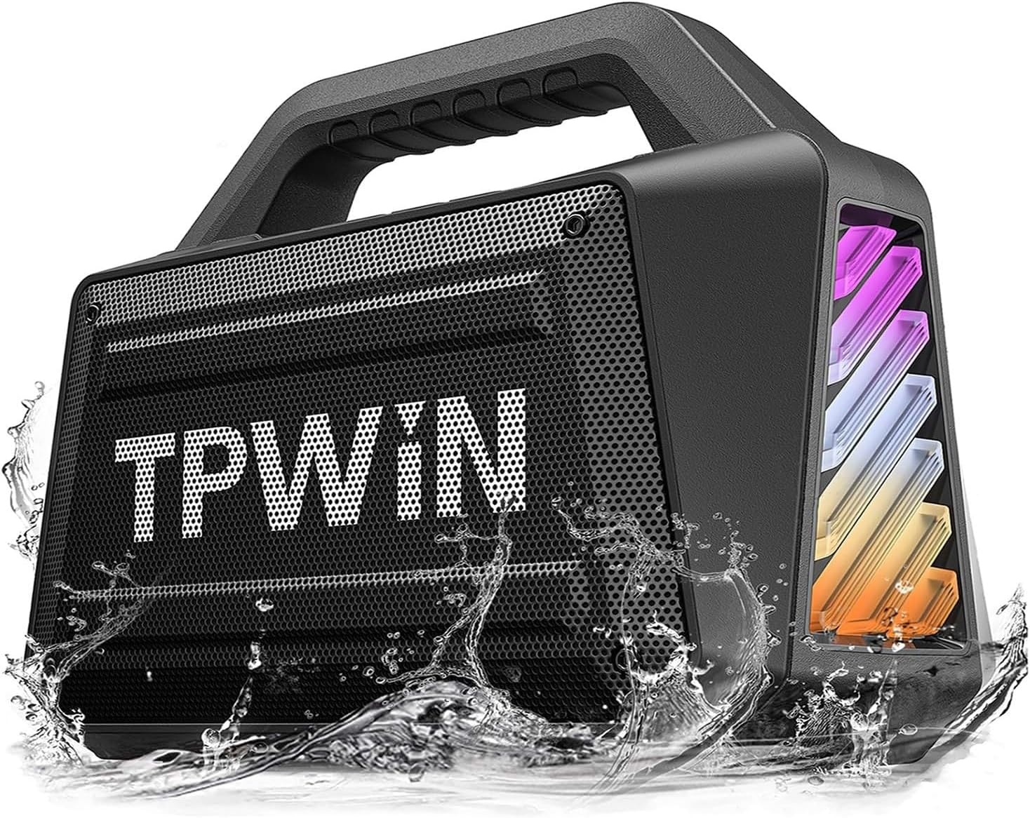 Bluetooth Speaker Wireless – Portable Loud Speakers 80W Peak, 20H Playtime, Light Show, TWS, Deep Bass, BT 5.3, IPX6 Waterproof for Outdoor Travel Camping Beach Pool – Black