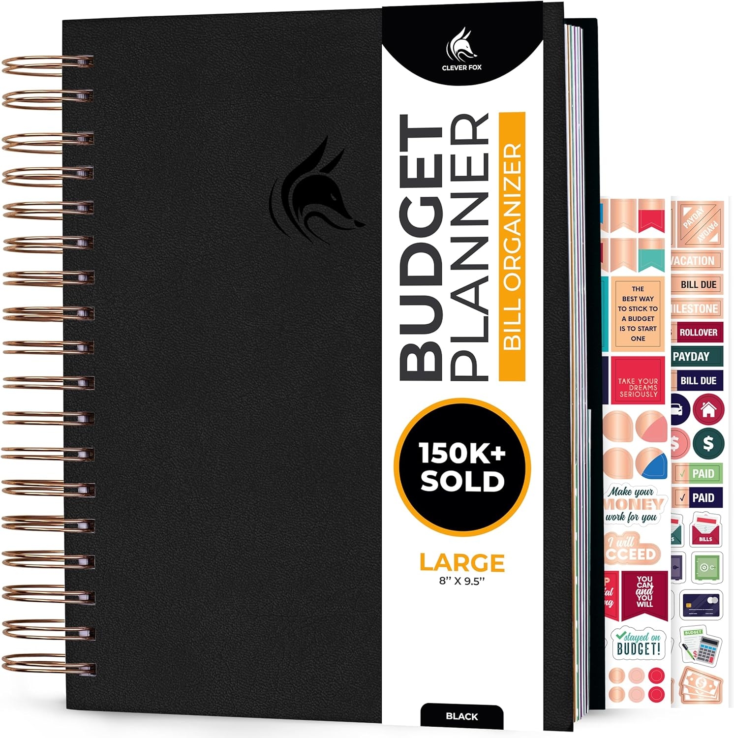 Clever Fox Budget Planner & Monthly Bill Organizer With Pockets. Expense Tracker, Budgeting Journal & Financial Book. Large, 8×9.5″ (Black)