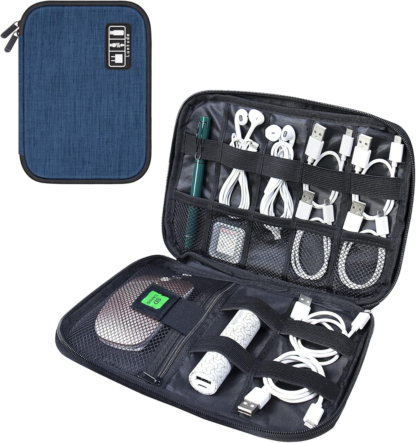 Luxtude Electronics Organizer Travel Case, Tech Bag n (Single Layer, Dark Blue, Small)